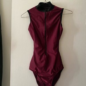 Burgundy Leotard, 3/4 zip high neck